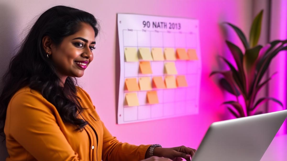 Professional planning a 90 day calendar with sticky notes
